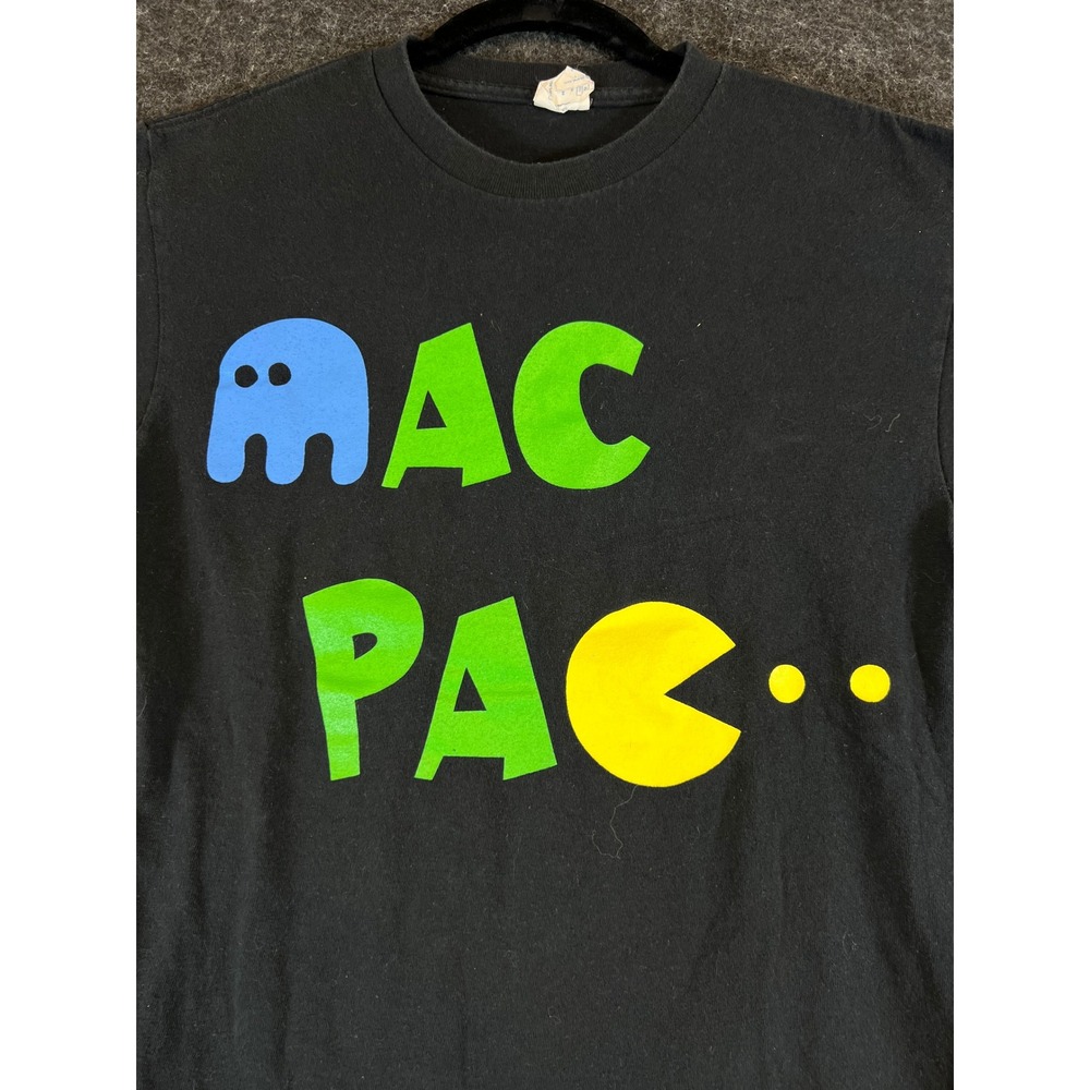 Vintage Y2K Mac Pac Apple Logo TShirt Mens Medium Black Retro Gaming Streetwear